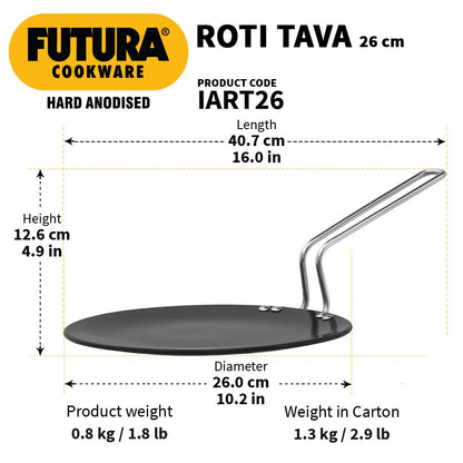 Hawkins Futura 26 cm Hard Anodised Roti Tava | Induction Compatible | Black