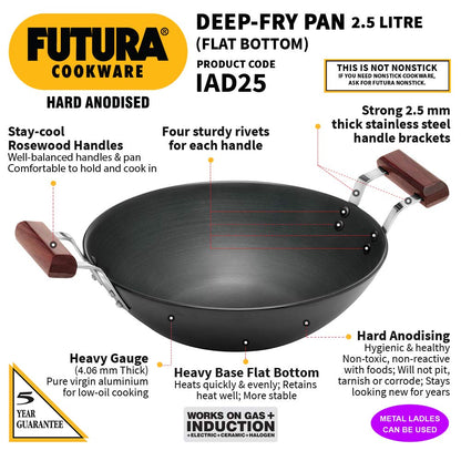 Hawkins Futura Hard Anodised Induction Kadhai Without Lid 2.5 L - 3