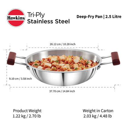 Hawkins Tri-Ply Stainless Steel Kadhai 2.5 L - 8