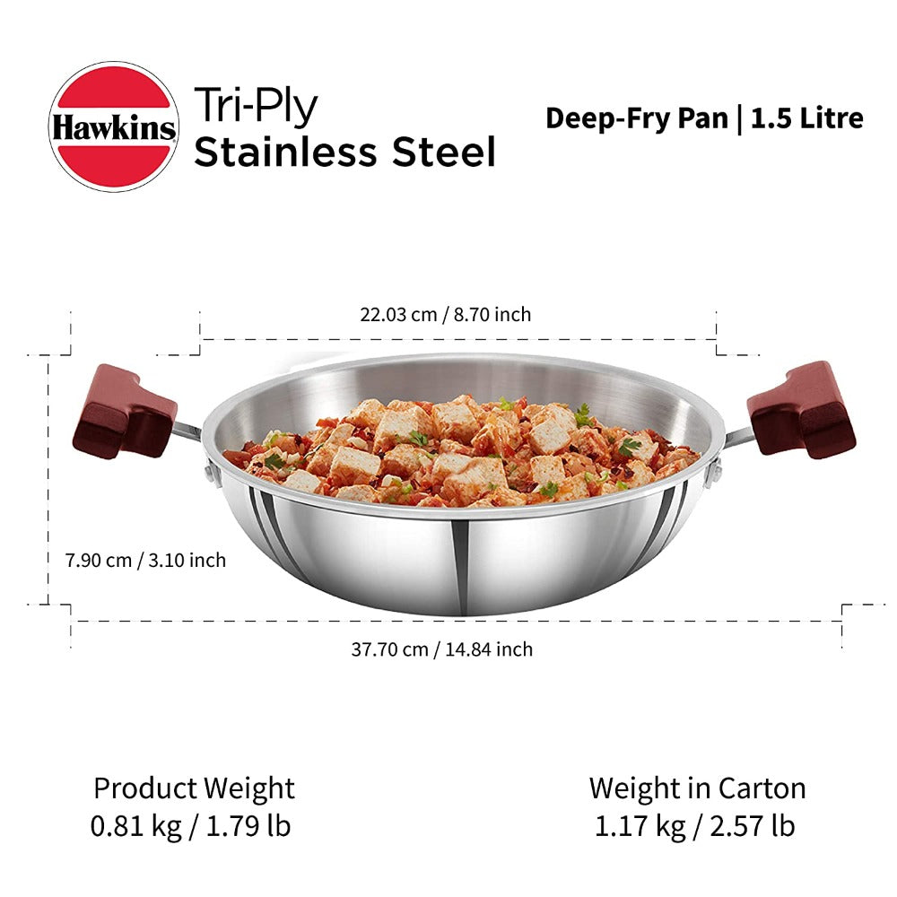 Hawkins Tri-Ply Stainless Steel Kadhai 1.5 L - 3