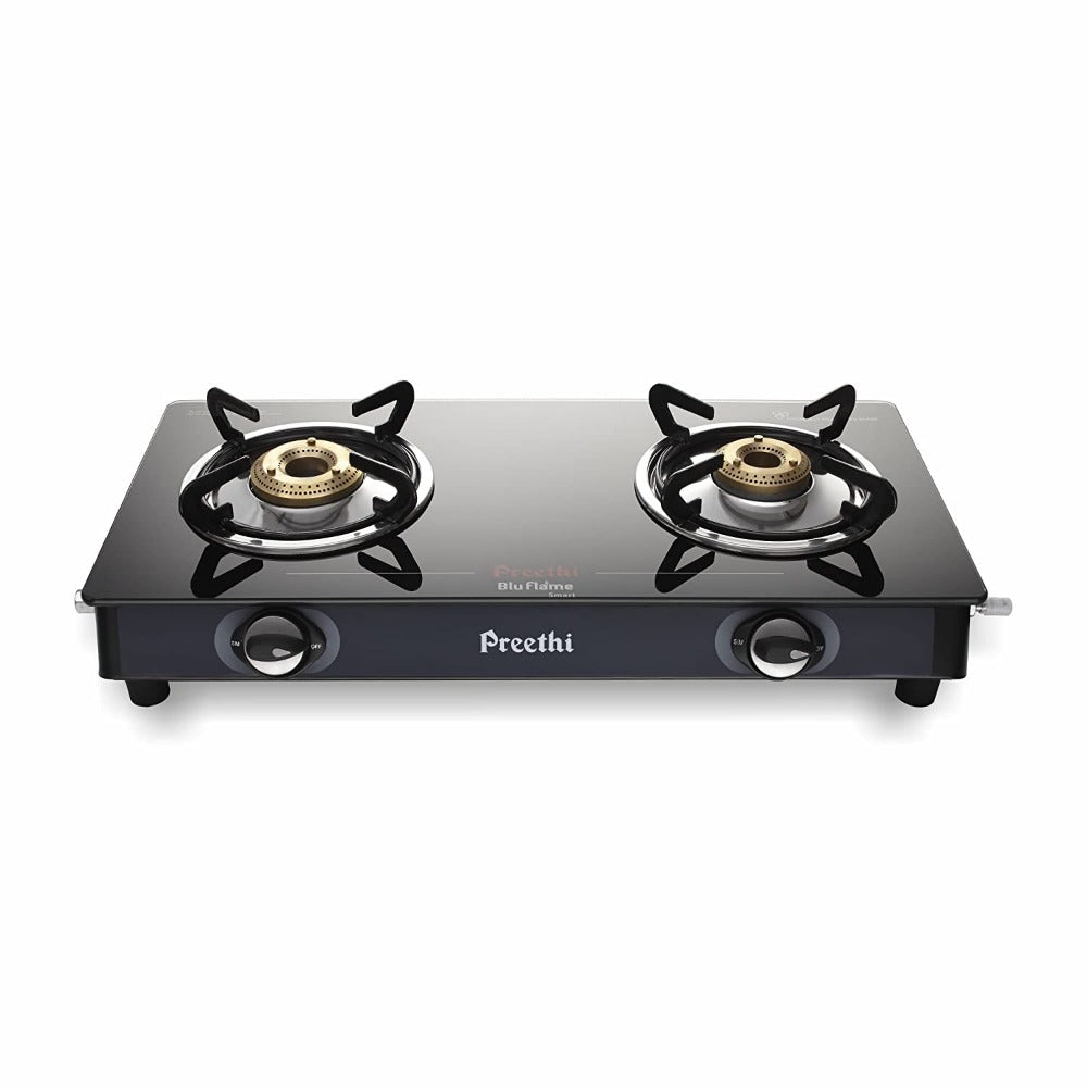 Preethi Blu Flame Smart Glass Top 2-Burner Gas Stove,Black