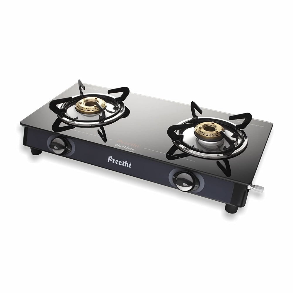 Preethi Blu Flame Smart Glass Top 2-Burner Gas Stove,Black