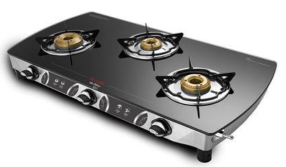 Preethi Blu Flame Blaze Glass Top 3-Burner Gas Stove,Black