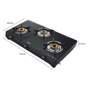 Preethi Valentino Carbon 3 Burner Glass Gas Stove | Black