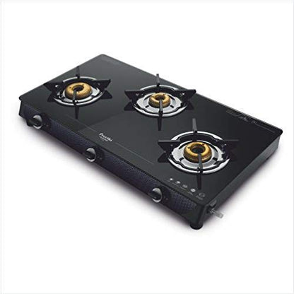 Preethi Valentino Carbon 3 Burner Glass Gas Stove (Black)