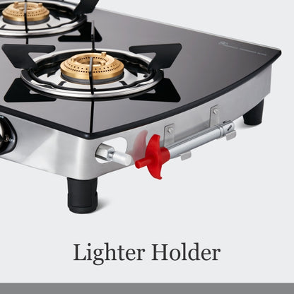 Preethi Valentino Carbon 3 Burner Glass Gas Stove | Black