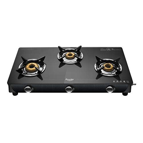 Preethi Valentino Carbon 3 Burner Glass Gas Stove | Black