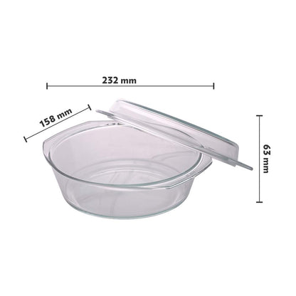 Borosil Glass Casserole - Oven and Microwave Safe Serving Bowl with Glass Lid, 1.5L