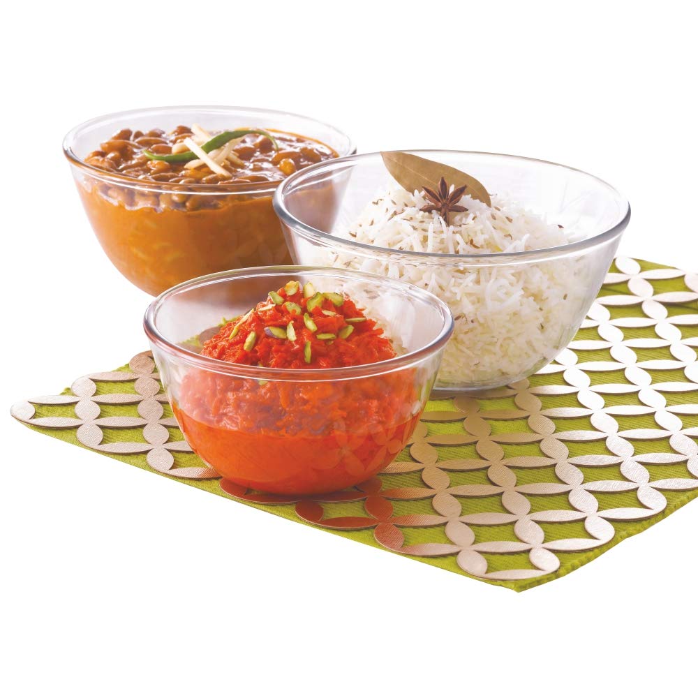 Borosil Glass Mixing Bowl - Set of 3 (500 ML + 900 ML + 1.3L) Oven and Microwave Safe