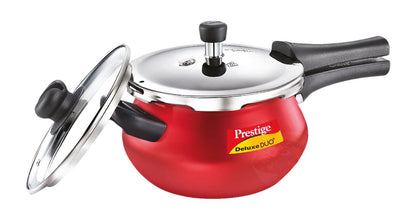 Prestige Deluxe Duo Plus Induction Base Aluminum Pressure Cooker, 3.3 Litres, Silky Red