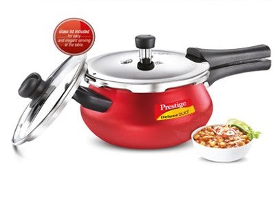Prestige Deluxe Duo Plus Induction Base Aluminum Pressure Cooker, 3.3 Litres, Silky Red