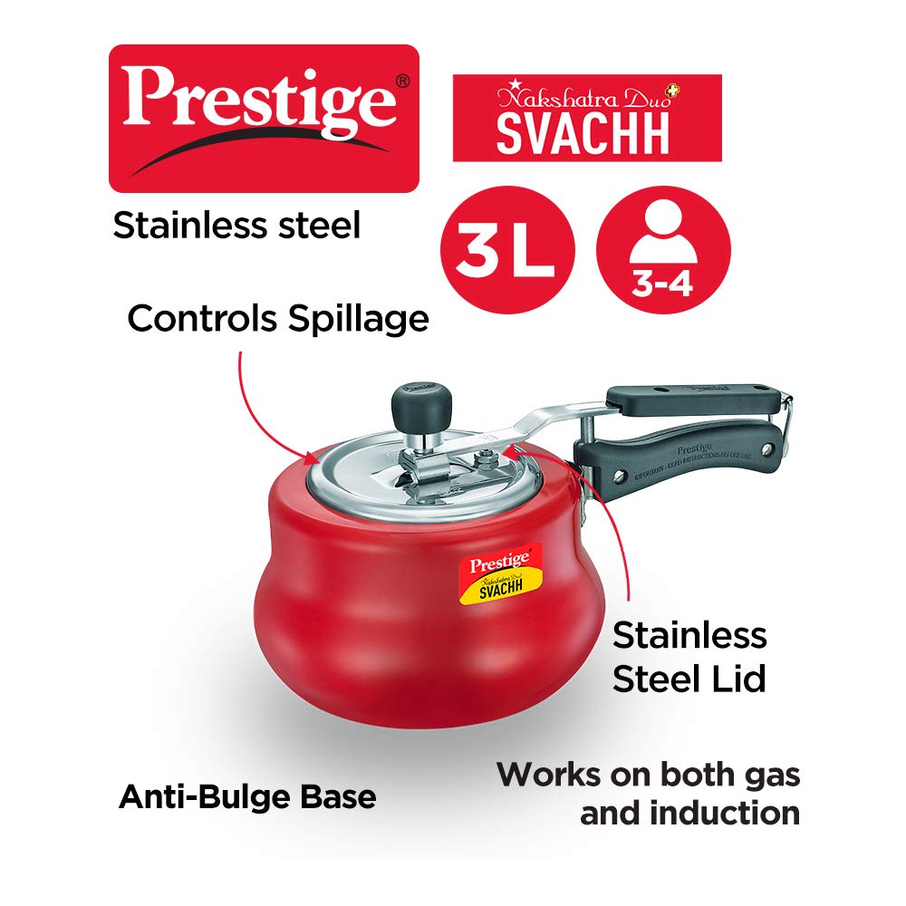 Prestige Svachh Nakshatra Duo Plus Aluminium Handi Pressure Cooker Red - 10752 - 7