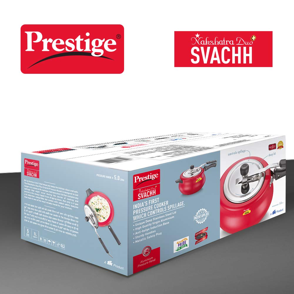 Prestige Svachh Nakshatra Duo Plus Aluminium Handi Pressure Cooker Red - 10753 - 15