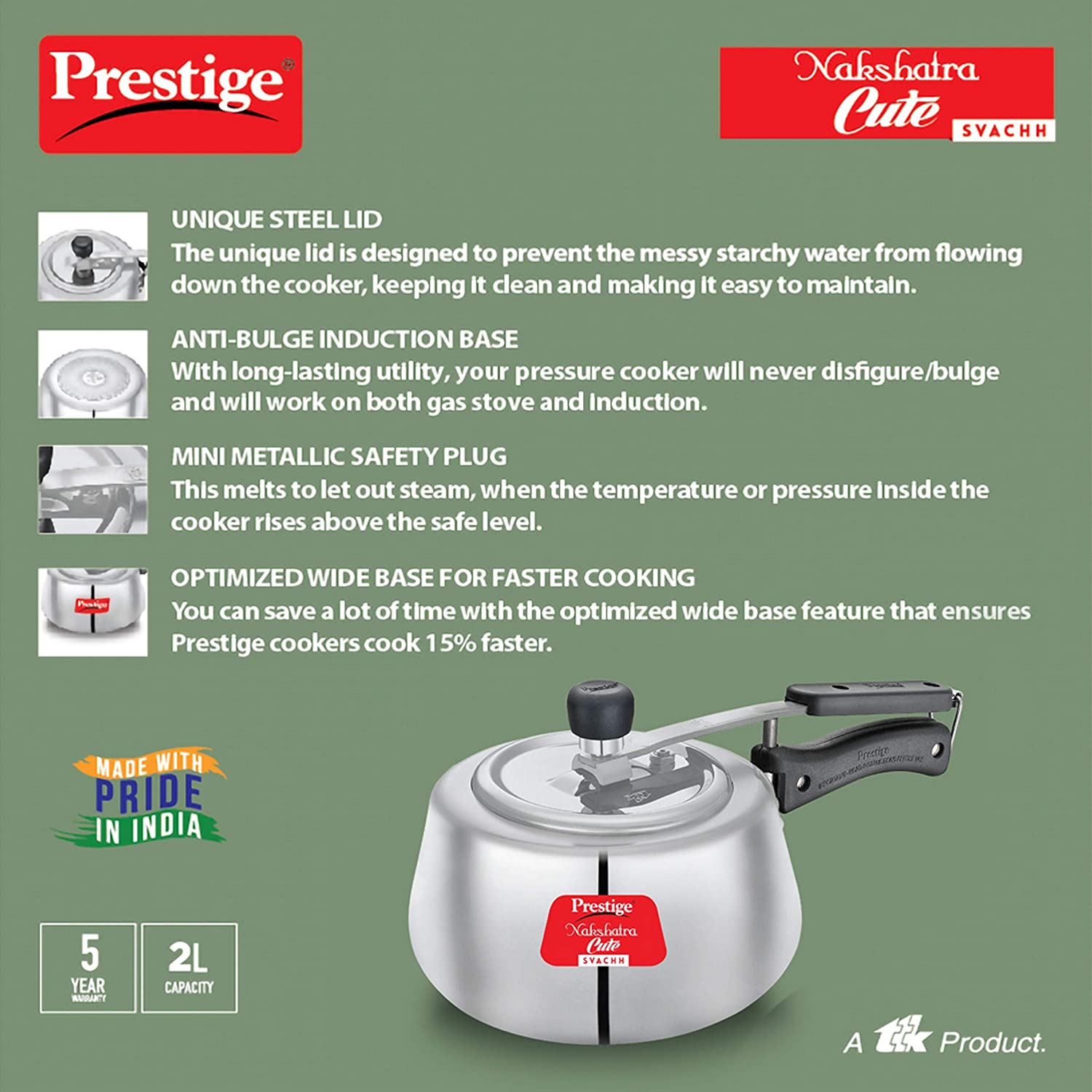Prestige Svachh Nakshatra Cute Aluminium Pressure Cooker - 10786 - 4
