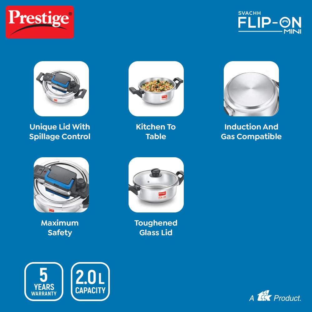 Prestige Svachh FLIP-ON Mini Stainless Steel Pressure Cooker with Glass Lid - 4