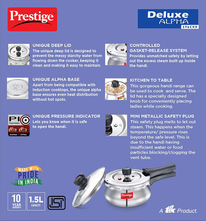 Prestige Deluxe Alpha Svachh Stainless Steel Pressure Cooker Handi