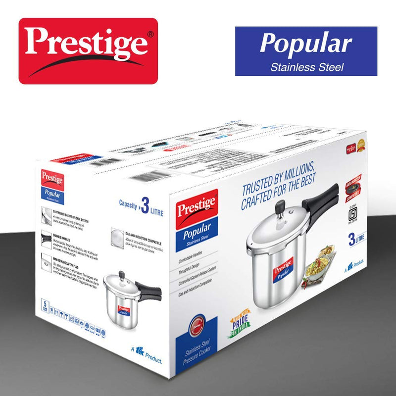Prestige Popular Stainless Steel Pressure Cooker, 3 litres 