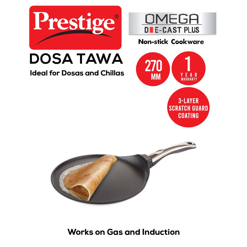 Prestige Omega Die-Cast Plus Non-Stick Tawa, 27cm