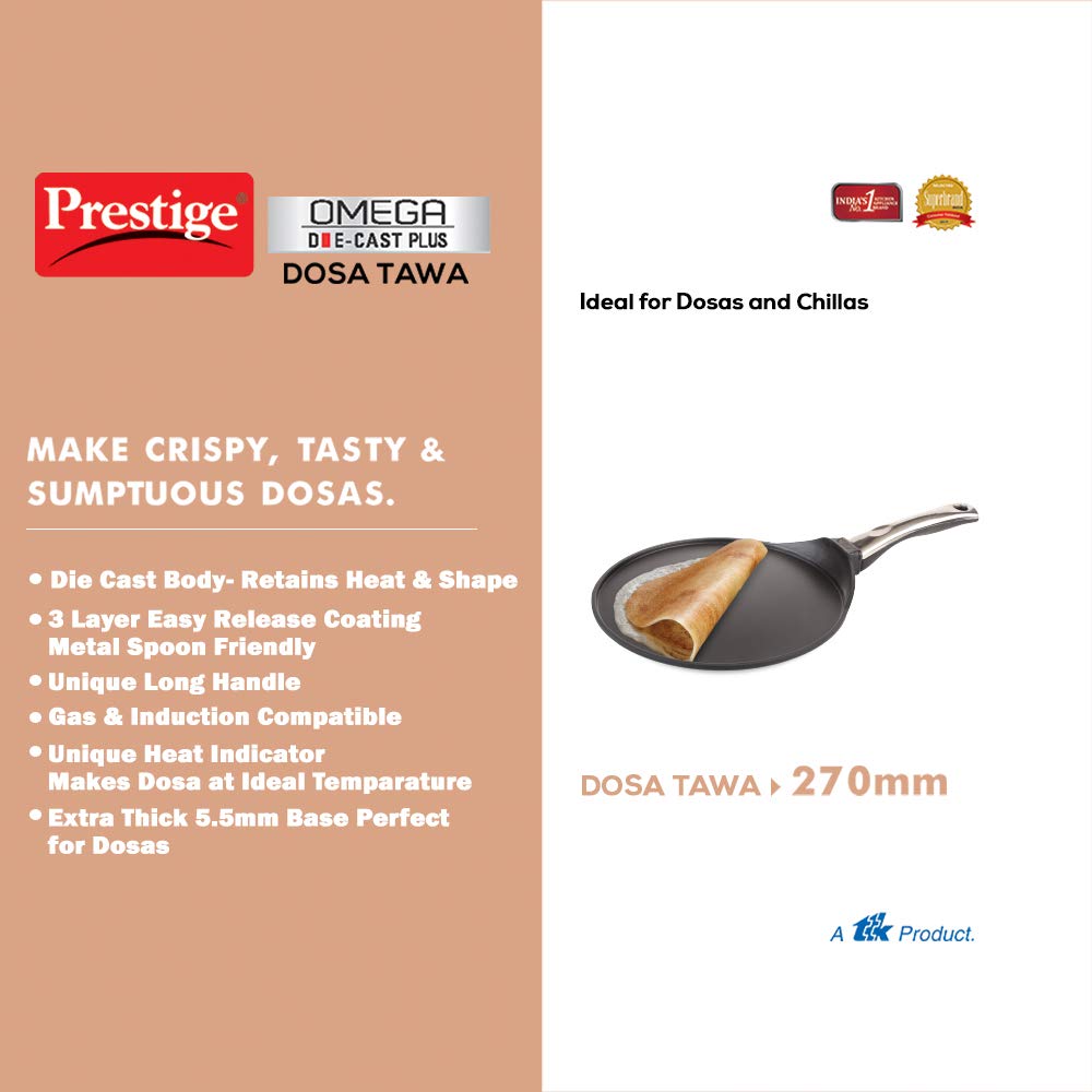 Prestige Omega Die-Cast Plus Non-Stick Tawa, 27cm