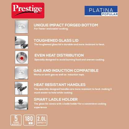Prestige Platina Popular Stainless Steel Casserole with Glass Lid - 36163 - 4
