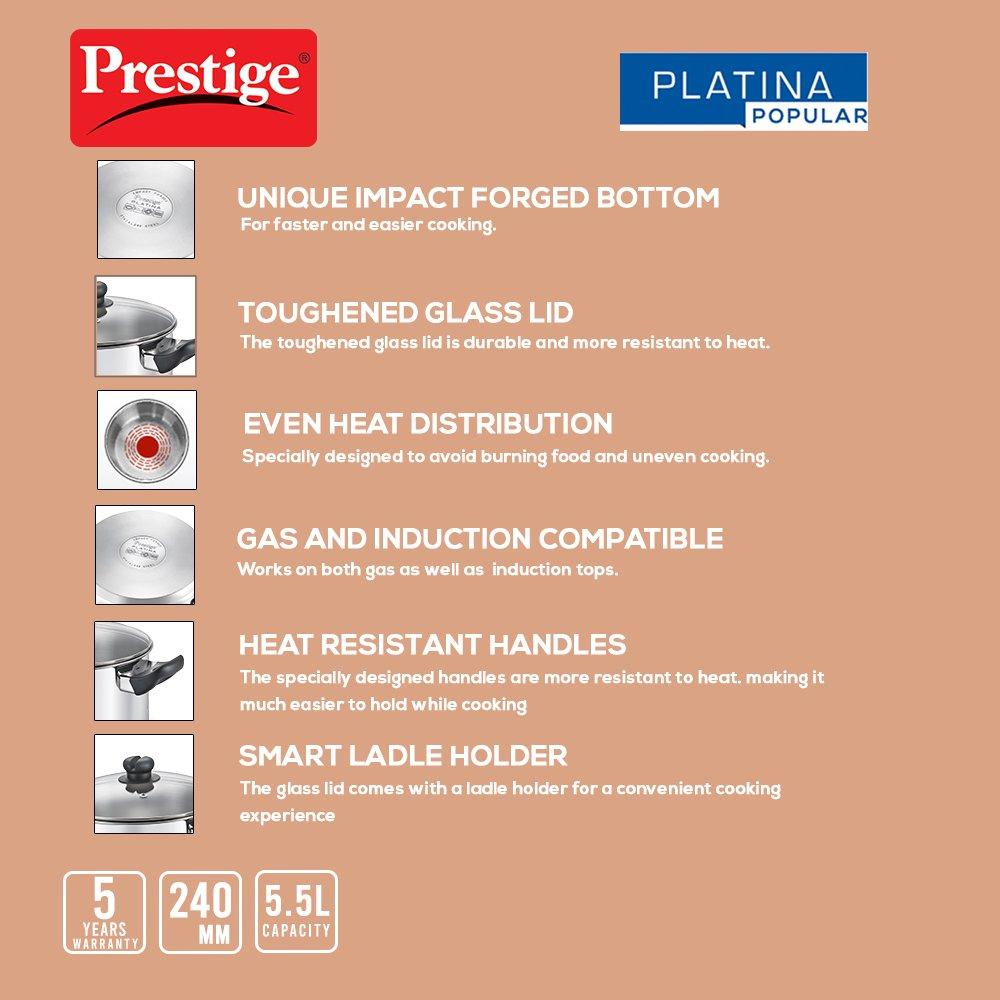 Prestige Platina Popular Stainless Steel Casserole with Glass Lid - 36166 - 19