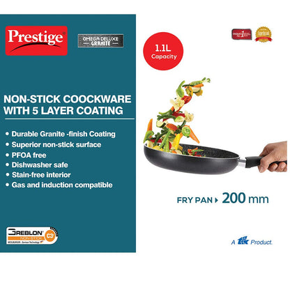 Prestige Omega Deluxe Granite Fry Pan, 1.1L | 1.7L | 3L | Black only on www.rasoishop.com