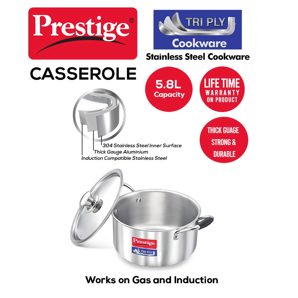 Prestige Tri Ply Casserole Dia 240 MM - PR36808