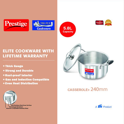 Prestige Tri Ply Casserole Dia 240 MM - PR36808