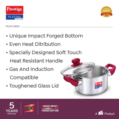 Prestige Platina Popular Stainless Steel Casserole with Glass Lid - 3