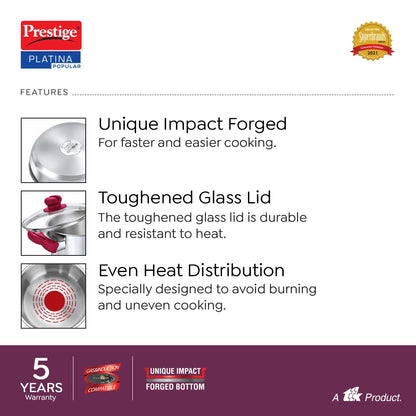 Prestige Platina Popular Stainless Steel Casserole with Glass Lid - 4