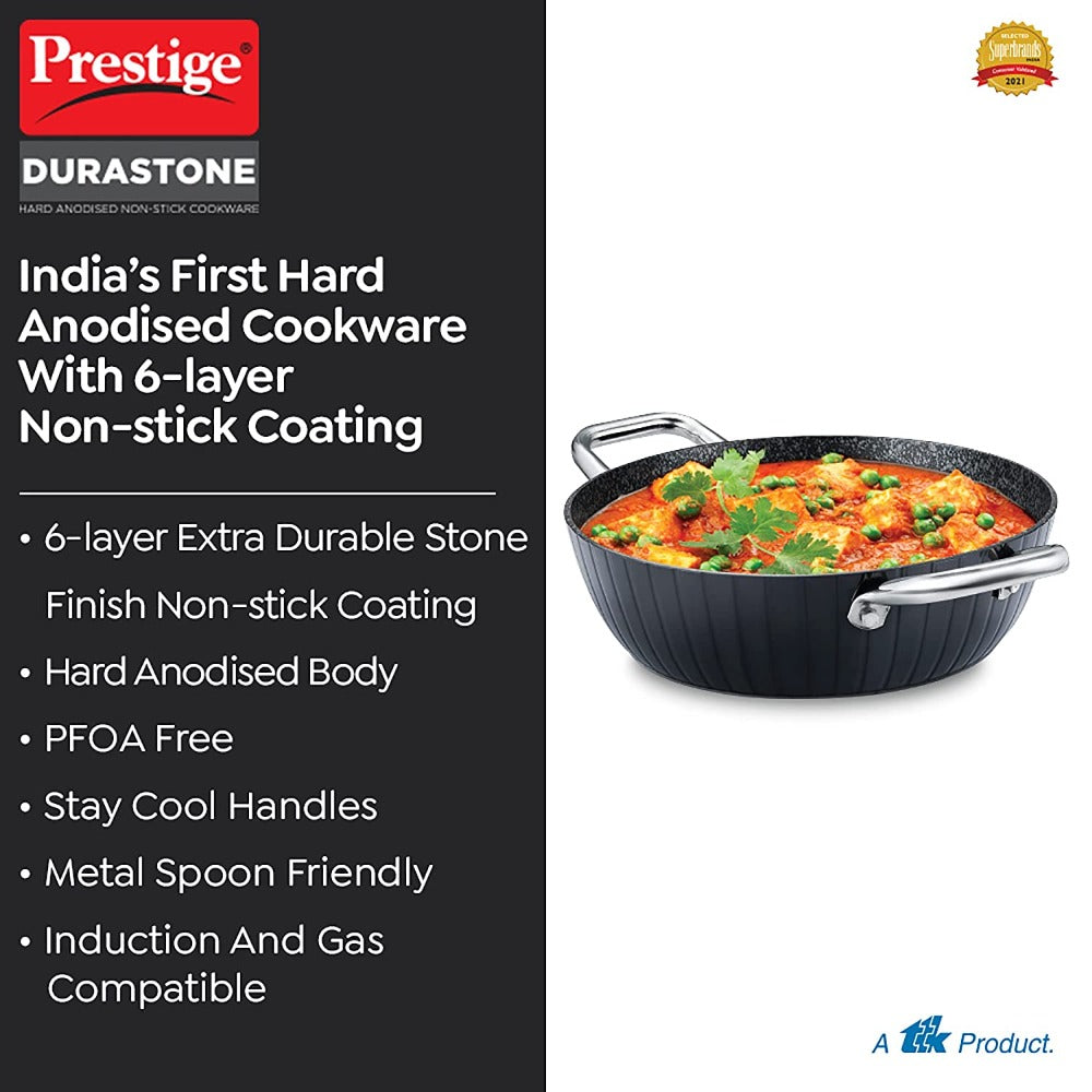 Prestige Durastone Hard Anodised 6 Layer Non-Stick Coating Kadai with Glass Lid - 4