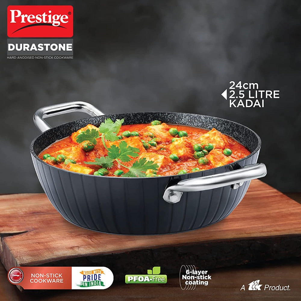 Prestige Durastone Hard Anodised 6 Layer Non-Stick Coating Kadai with Glass Lid - 2