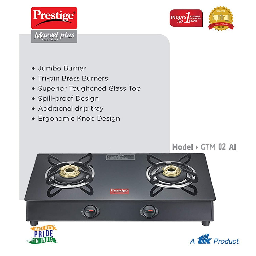 Prestige Marvel Plus 2 Burner Glass Top Gas Stove - 3