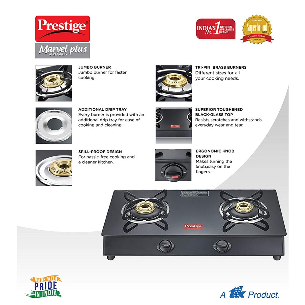 Prestige Marvel Plus 2 Burner Glass Top Gas Stove - 4