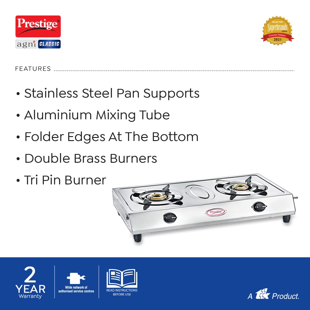 Prestige Agni Classic 2 Burners Manual Stainless Steel Gas Stove - 3