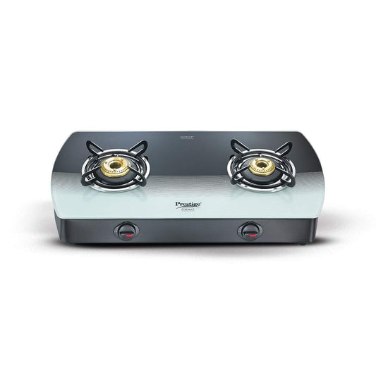 Prestige Premia Schott Glass Top 2 Burners Gas Stove | Black & White