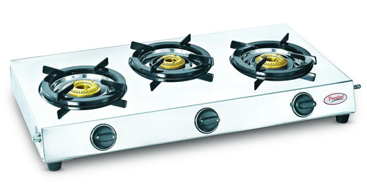 Prestige 40150 Perfect Stainless Steel 3 Burner Gas Stove, Metallic Silver