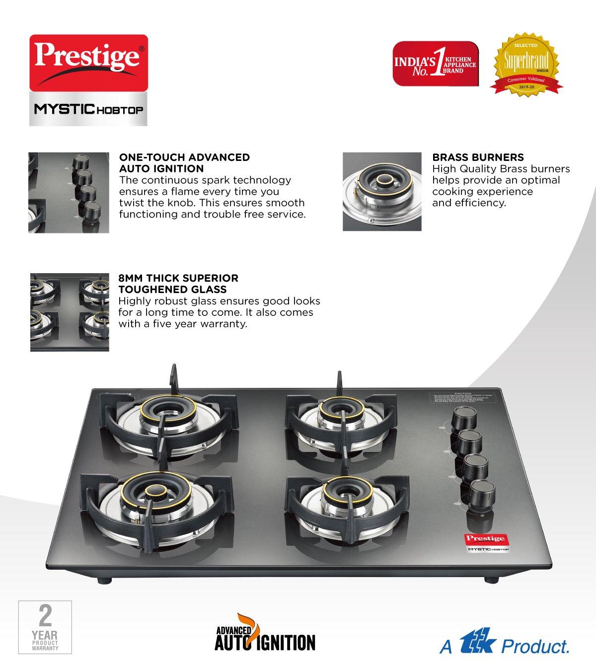 Prestige Mystic PHTM 04 Toughened Glass Top 4 Burners Hobtop - 40575 - 4