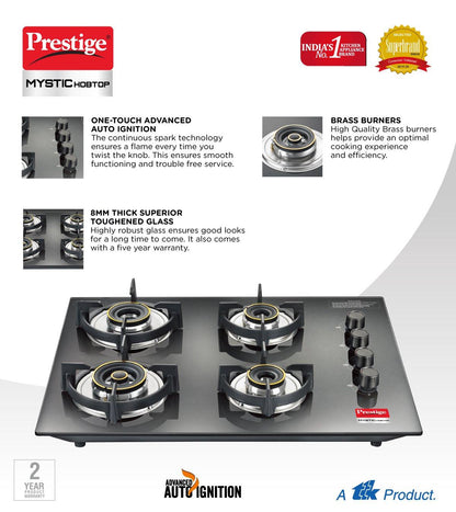 Prestige Mystic PHTM 04 Toughened Glass Top 4 Burners Hobtop - 40575 - 4