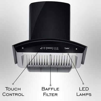 प्रेस्टीज AKH 600 CB ऑटो क्लीन किचन हुड चिमनी 2 बैफल फिल्टर के साथ | 850 एम3/घंटा | काला