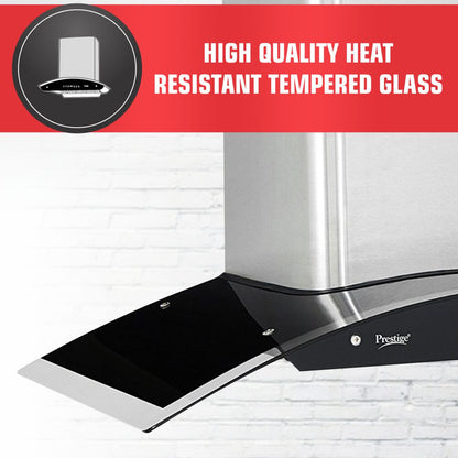 Prestige GKH 900 CS Curved Glass Kitchen Hood Chimney | 850 m³/hr | Silver