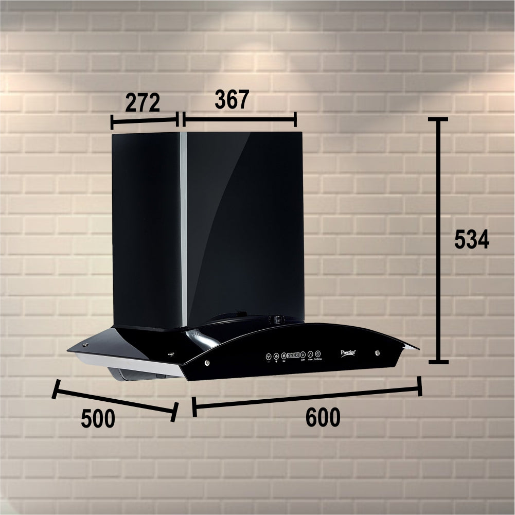 Prestige 600 CB - प्लस ऑटो क्लीन किचन हूड चिमणी 2 बॅफल फिल्टरसह | 1000 m3/तास | काळा
