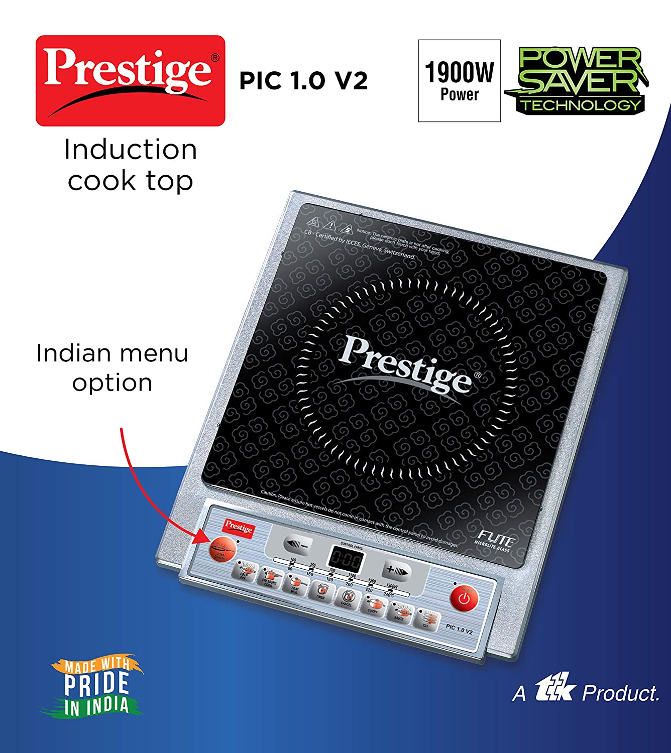 Prestige PIC 1.0 V2 1900-वॅट इंडक्शन कूकटॉप