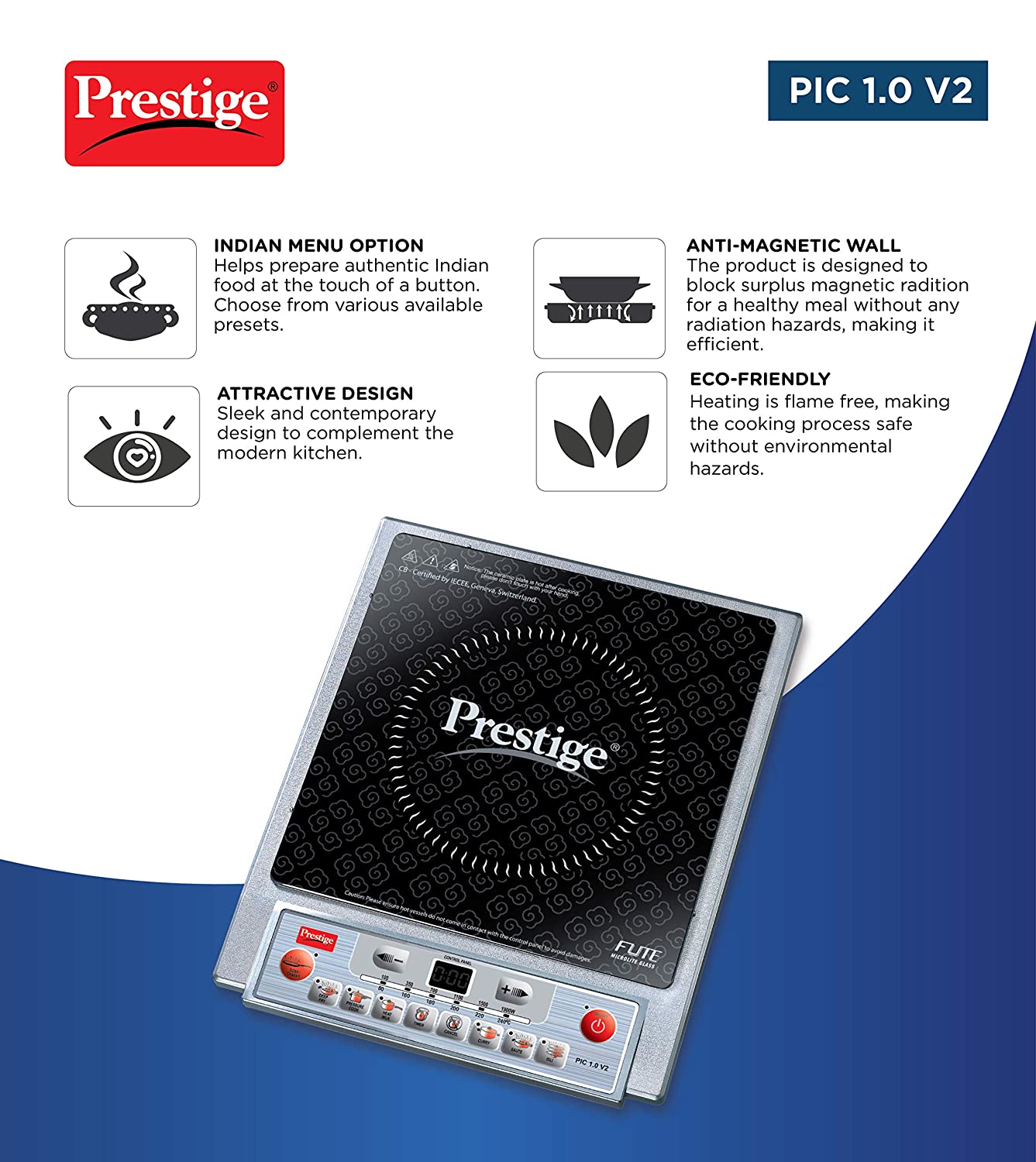 Prestige PIC 1.0 V2 1900-वॅट इंडक्शन कूकटॉप