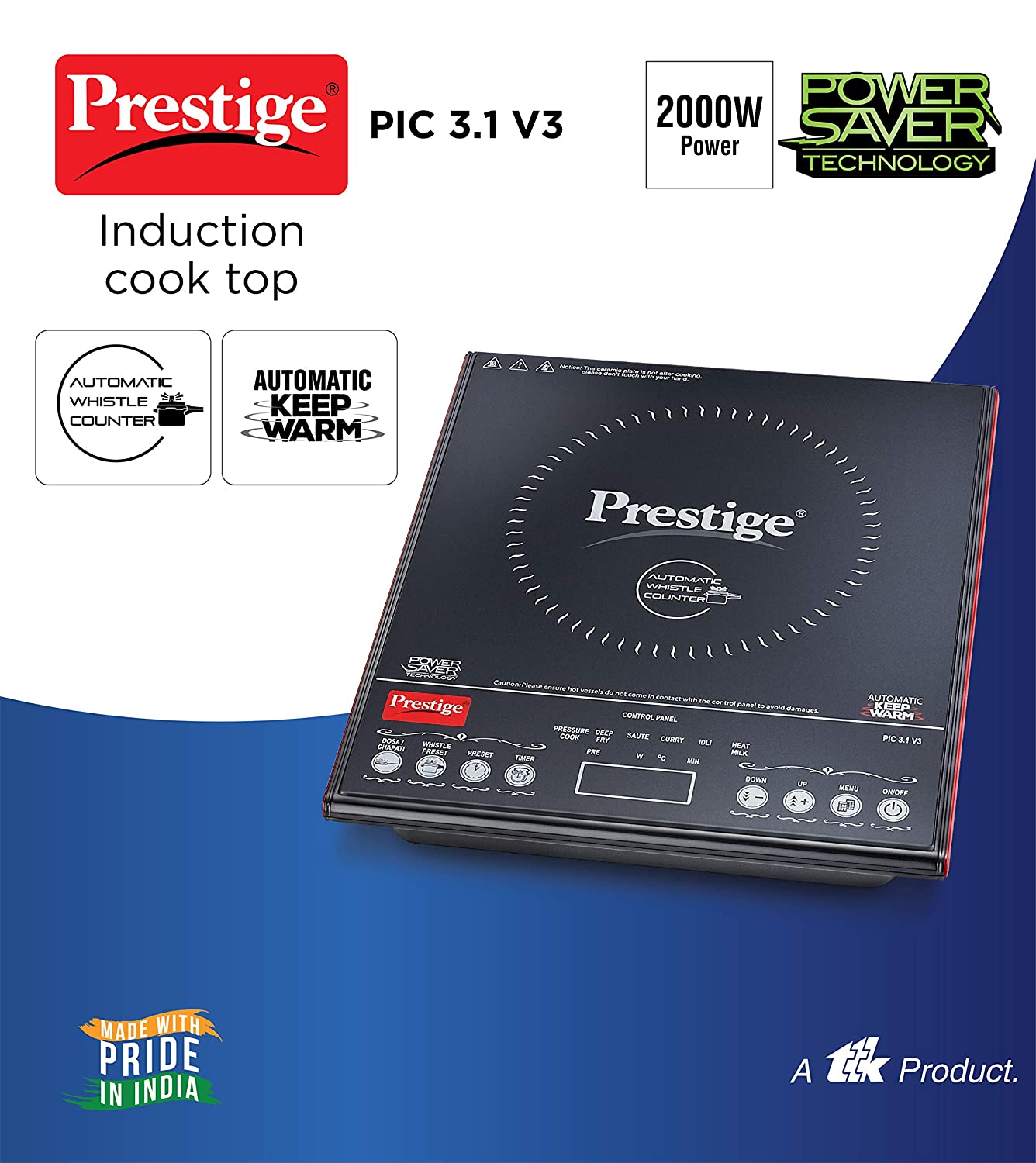 प्रेस्टीज PIC 3.1 V3 2000-वॅट इंडक्शन कूकटॉप टच पॅनेलसह