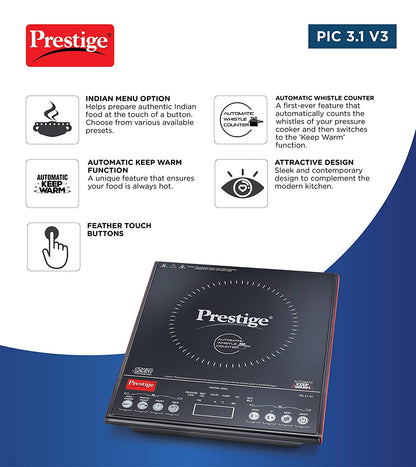 Prestige PIC 3.1 V3 2000-Watt Induction Cooktop with Touch Panel