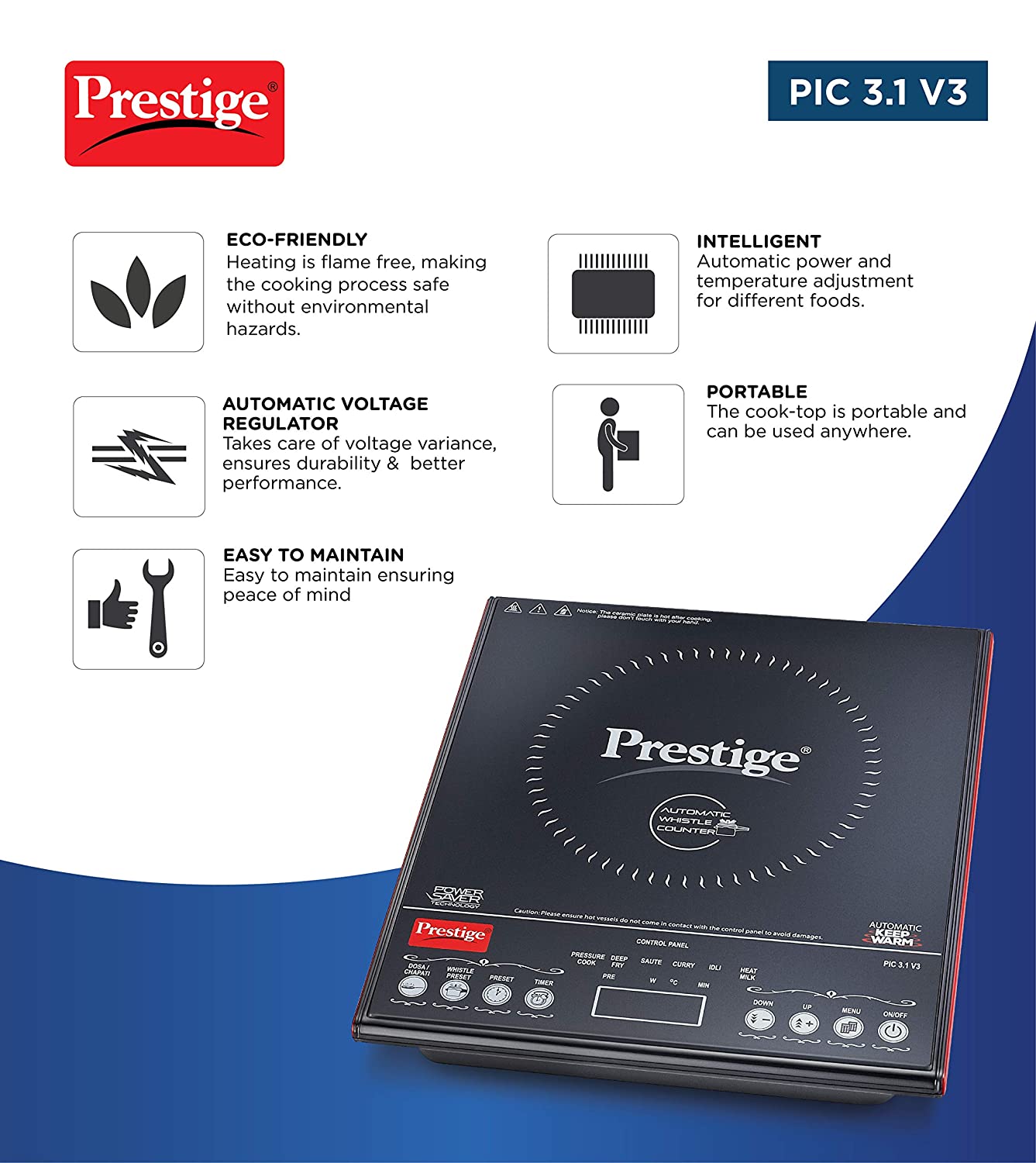 Prestige PIC 3.1 V3 2000-Watt Induction Cooktop with Touch Panel