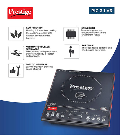 Prestige PIC 3.1 V3 2000-Watt Induction Cooktop with Touch Panel