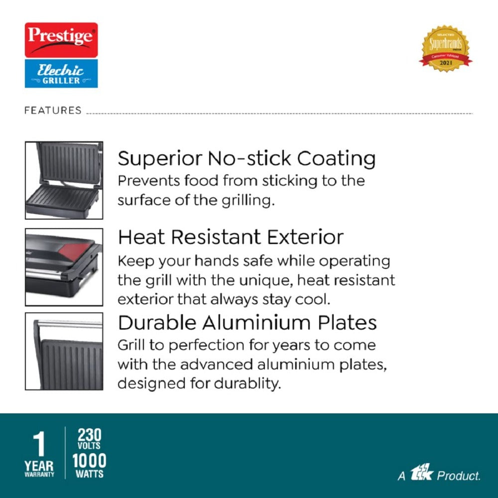 Prestige PEG 6.0 Non-Stick Coating 1000 Watts Electric Grill - 4