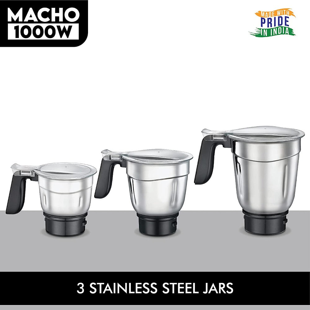 Prestige Macho 1000 Watts Pure Copper Motor Mixer Grinder with 3 Stainless Steel Jars and 1 Juicer Jar - 42524 - 4